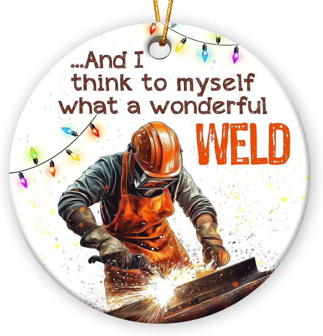 Welder Ornament 2025, Unique Christmas Ornaments, Double Side Ceramic Ornament for Christmas Tree Decorations, Decorative Hanging Ornaments, Gifts for Welders, for Men