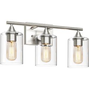 3-Light Bathroom Light Fixtures,Brushed Nickel Vanity Light,Modern Bathroom Lighting Fixtures Over Mirror,Wall Lighting Sconces for Mirror Bedroom Living Room Vanity Table Hallway
