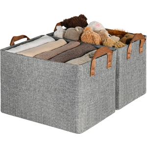 Storage Baskets for Shelves, Closet Storage Bins with Metal Frame, Fabric Storage Bins, Storage Containers for Organizing, Gray Clothing Bins for Dorm Closet Room, 2-Pack