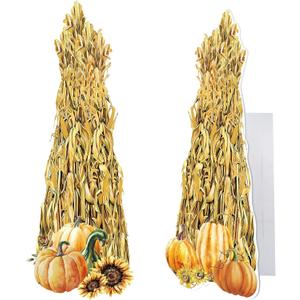 2 Pcs Fall Corn Stalk Decoration, Thanksgiving Cardboard Cutout Life-Size Standup, Backdrop for Thanksgiving Autumn Harvest Halloween Party Supplies Wall Decor Indoor Outdoor, 59" x 21.7"