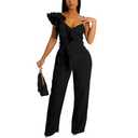 HBQ Womens Casual One Piece Jumpsuits V-Neck Sleeveless Ruffle Backless Belted Elegant Romper Wide Leg Pant Sexy Party Clubwear Overalls-Solid-XL