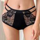 Womens Lace G-String Thongs Panties Underwear Low Rise T-Back Underpants (Black, S)