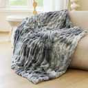Ultra Soft Faux Rabbit Fur Throw Blanket, Cozy Fuzzy Blanket for Couch Bed, Plush Warm Decor Gifts, Luxury Thick Fluffy Blanket for Women, 50x60 inches, Tie-Dyed in Gray