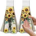 CUTHOLLOW Sunflower and Vase Hanging Kitchen Towels with Loop, Set of 2 - Soft & Super Absorbent Microfiber Decorative Hanging Dish & Hand Towel, Tea, Coffee Towel for Kitchen Bathroom Oven Handle