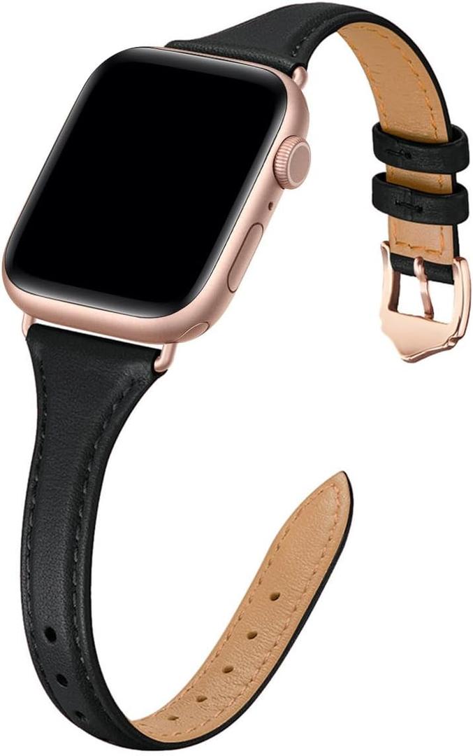 WFEAGL Compatible with Leather Apple Watch Band 41mm 40mm 38mm 42mm(series 11 10) Women, Top Grain Leather Strap Slim & Thin Replacement Wristband for iWatch Bands SE 3 2 1, Series 11 10 9 8 7 6 5 4 3 2 1