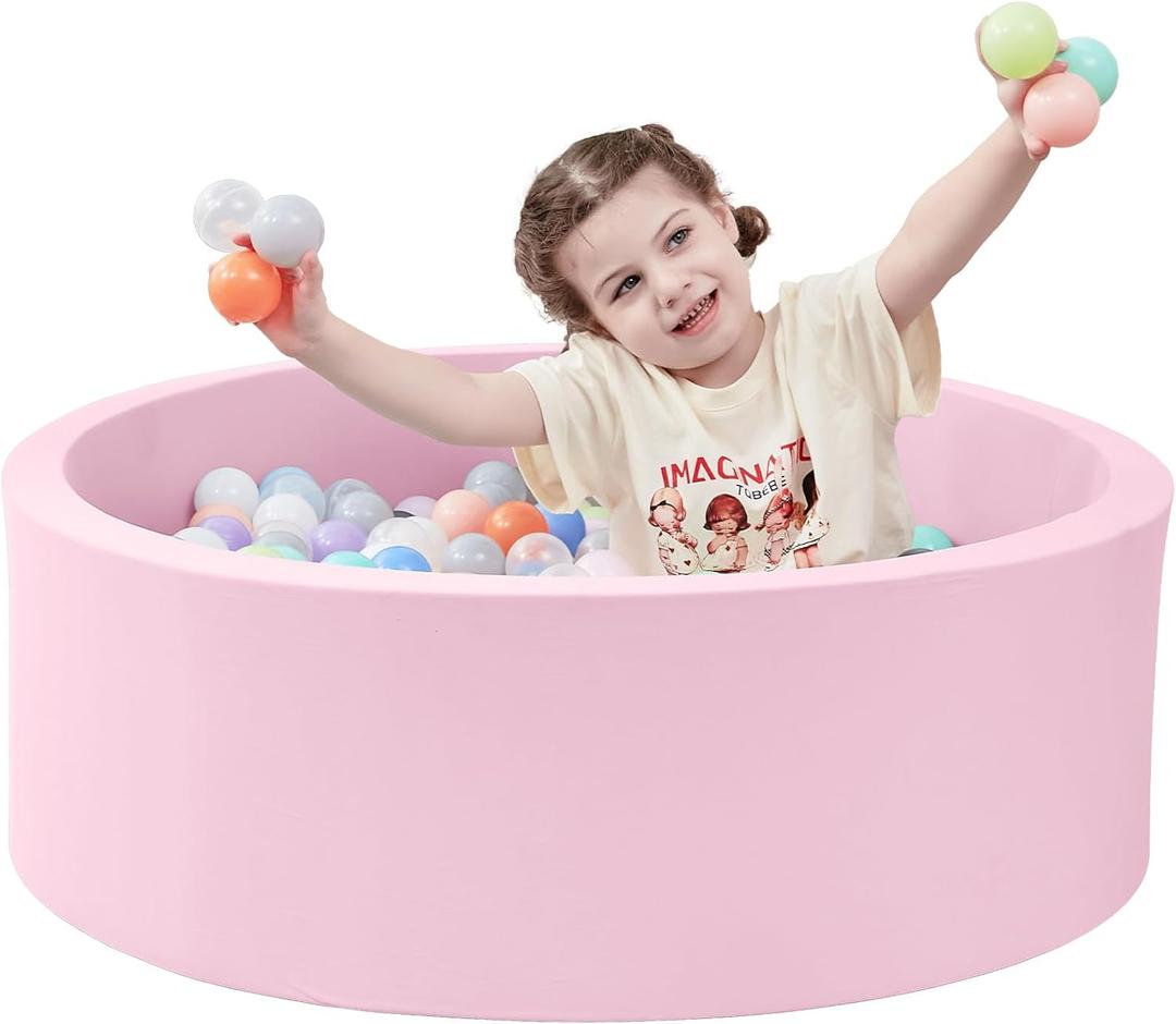 SHJADE Foam Ball Pit, 35.4"x 11.8" Ball Pits for Toddlers, Soft Round Kiddie Baby Playpen Ball Pool for Kids, Ideal Gift for Babies Indoor and Outdoor Game, Pink, (Balls not Included)