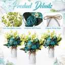 6 Sets Artificial Peonies Flowers, 6 Artificial Peony with Vase 6 Faux Eucalyptus, Faux Silk Peony Bouquet Spring Flowers for Decoration Wedding Party Home Dining (Teal)