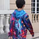 RAISEVERN Boys Girls Hoodies Kids Sweatshirts Pullover Hooded 3D Print Graphics Lightweight Hoody 6-16T (Blue)