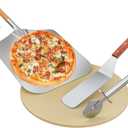 Onlyfire 4-Piece Pizza Stone Set 15" Round Cordierite Baking Stone for Oven & Grill, 14"x16" Pizza Peel, Stainless Steel Spatula & Cutter Complete Pizza Making Kit for Crispy Crust, Bread, BBQ