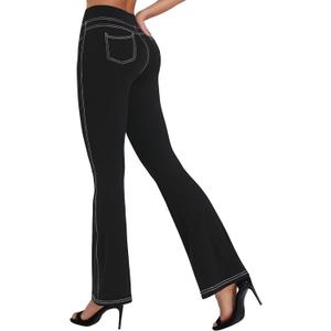 Sunzel Flare Leggings for Women High Waist Workout Leggings with Pockets Tummy Control Wide Leg Flared Yoga Pants (Medium, Black)