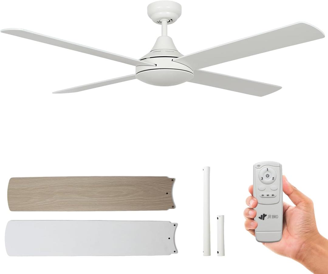 52 Inch Ceiling Fan without lights White finish, Remote Control, Dual Finish Blade, Outdoor/Indoor, ETL Listed, Bedroom, Living Room, Kitchen, Dining Room, Patios, Farmhouse(White without Light)