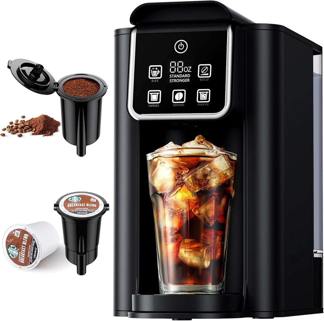 SHARDOR Single Serve Coffee Maker Upgrade, Hot & Iced Coffee Machine for K Cup and Grounds, 6 to 14 oz Brew Sizes, 50 oz Removable Water Tank, Bold Brew Setting, Pod Maker with Reusable Filter, Black