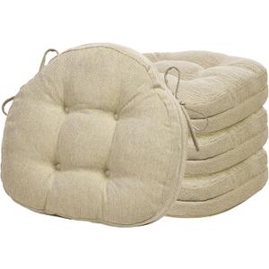 baibu Dining Chair Cushions Set of 4, Dual-Layer Patented Design Memory Foam Windsor Seat Pads, Kitchen Chair Cushions with Ties & Textured Cover, 17x 15.5 x 3.5in, 4 Pack, Beige