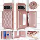 For Pixel 10/10 Pro Case with Card Holder and Strap for Women,Crossbody Lanyard, Make Up Mirror,Snap Clasp,Cute Phone Wallet Cases - Dark Rose Gold