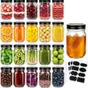 QAPPDA Mason Jars,Glass Jars With Lids 12 oz,Canning Jars For Pickles And Kitchen Storage,Wide Mouth Spice Jars With Black Lids For Honey,Caviar,Herb,Jelly,Jams,Set of 20