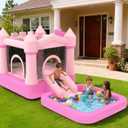 MUKDIY Inflatable Bounce House with Pool & Slide, 12x6.2ft Water Park Jumping Castle for Kids,Heavy-Duty 840D Oxford Fabric, Ages 3-8, Includes 350W Blower, 8 Stakes, (Up to 3 Kids), Light Pink