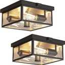 Outdoor Ceiling Light with Motion Sensor, Flush Mount Porch Light, Exterior Light Fixture with Clear Glass, Dusk to Dawn 2-Light Fixture for Patio,Porch (10.5in 2Pack)