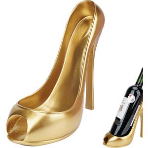 High Heel Wine Bottle Holder, Shoe Wine Rack Holder, Display and Storage Accessories for Kitchens, Restaurants, and Bars, for Friends, Family, or Wine Collectors (Gold)