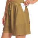 Women's Lounge Athletic Shorts with Pockets, 6.1" Sweat Shorts Women, Summer Casual Elastic Walking Running Shorts (Brown, S)