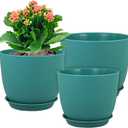 WSMKSZ Large Flower Pots 12/10/9 inch, Set of 3 Modern Decorative Plastic Planters with Drainage Holes and Saucers for House Plants, Plant Pots for Indoor Outdoor Plants, Blue Green