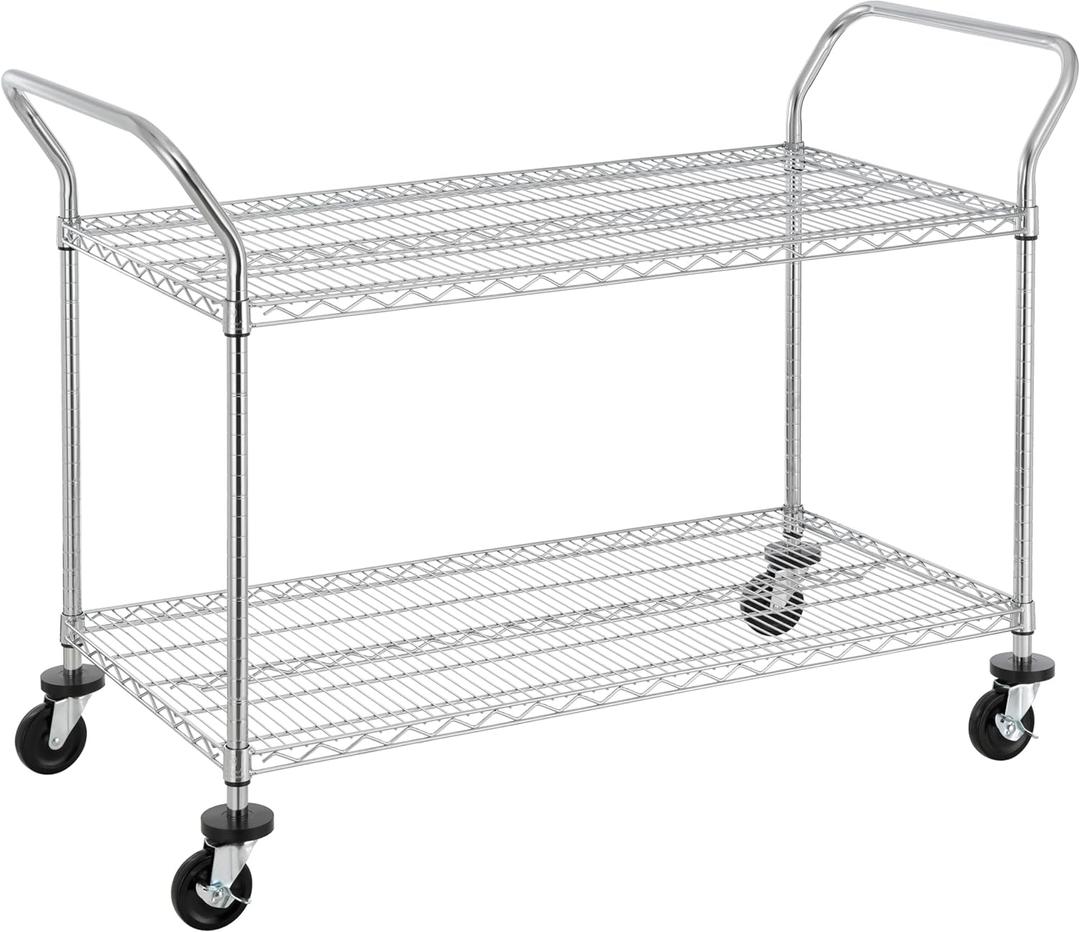 Finnhomy 2-Tier Commercial Grade Rolling Cart, Heavy Duty Utility Cart, Carts with Wheels and Handles, Kitchen Cart on Wheels, Metal Serving Cart with 700 lbs Capacity, Shelf Size NSF, 23.6"D x 55.1"W x 39.3"H