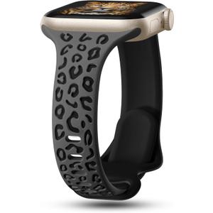 CreateGreat Slim Leopard Engraved Bands Compatible with Apple Watch Band 41mm 40mm 38mm 49mm 46mm 45mm 44mm 42mm Women, Cheetah Silicone Strap for iWatch Series 10 9 8 7 6 5 4 3 2 1,Ultra,SE (Athlete Grey & Black)