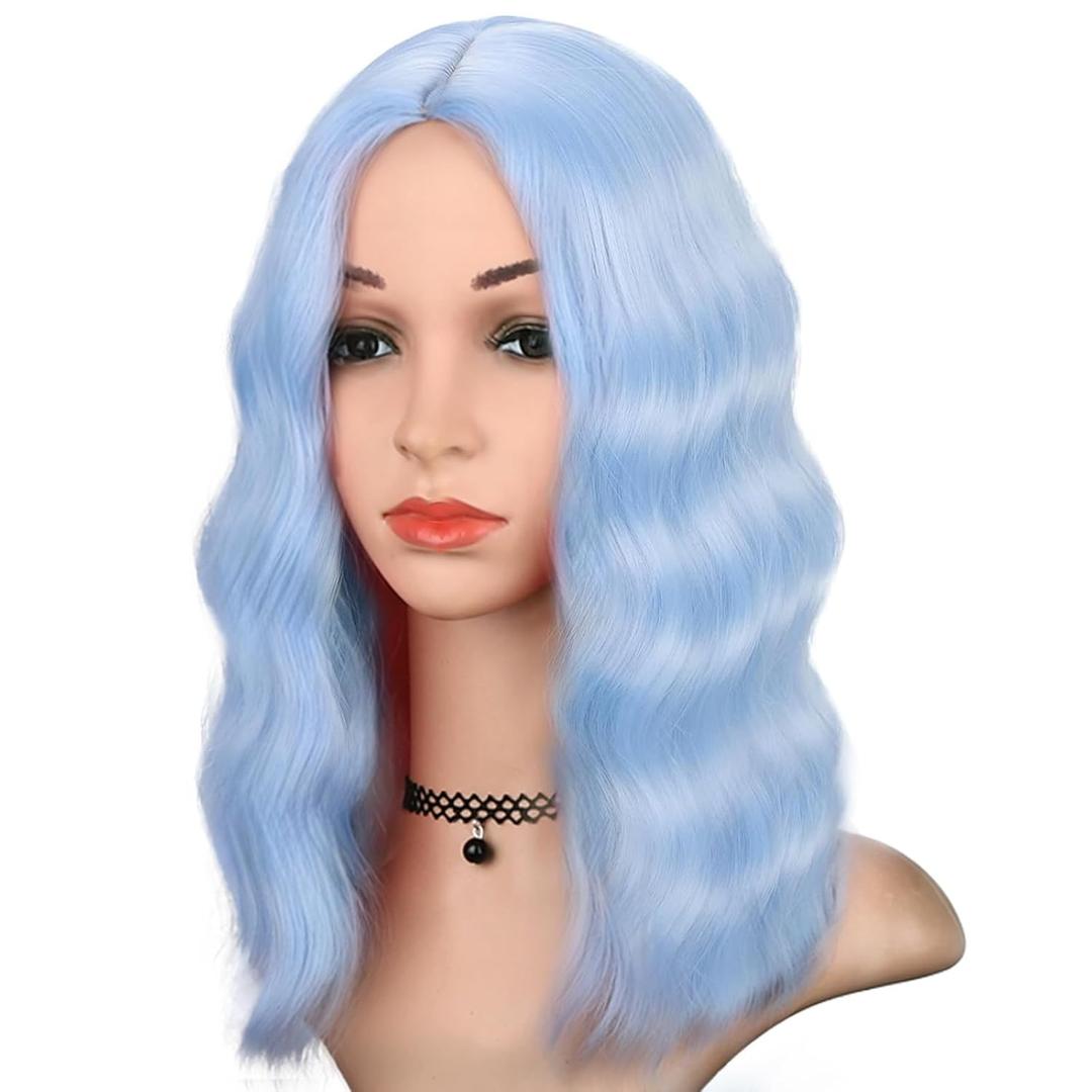 Beautifa Hair Extensions 14 Inches Woman Short Silver White Synthetic Wigs for Women Heat Resistant Cosplay Hair Hair Pieces, Blue