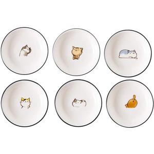 FUYU 6pcs Cute Cat Multipurpose Ceramic Sauce Dish Seasoning Dishes Sushi Dipping Bowl Appetizer Plates