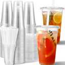AOZITA [100 Sets] 20 oz Clear Plastic Cups With Lids and Straws, Iced Coffee Cups Disposable Cups for Iced Coffee, Smoothie, Milkshake and Cold Drinks