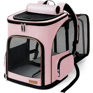 Lekereise Pet Carrier Backpack Expandable Cat Backpack for Small Dogs Cats, Dog Backpack Bag with Breathable Mesh, Pink (23.6"L x 13.4"W x 15.0"H)