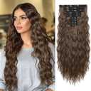 Hair Extensions, REECHO 9PCS Clip in Hair Extensions 24" Thick Long Mini Mermaid Wave Luxurious Lightweight Japanese Technology HYOUITSU Fiber Invisible Soft Lace Weft - HE009 Chestnut Brown