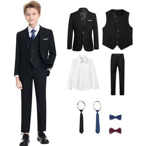 LMQML 8 Piece Boys Suit Slim Fit Formal Suit Set, Adjustable Waist, for Toddler Boy Teenage, Wedding, Graduation, Churches, 16