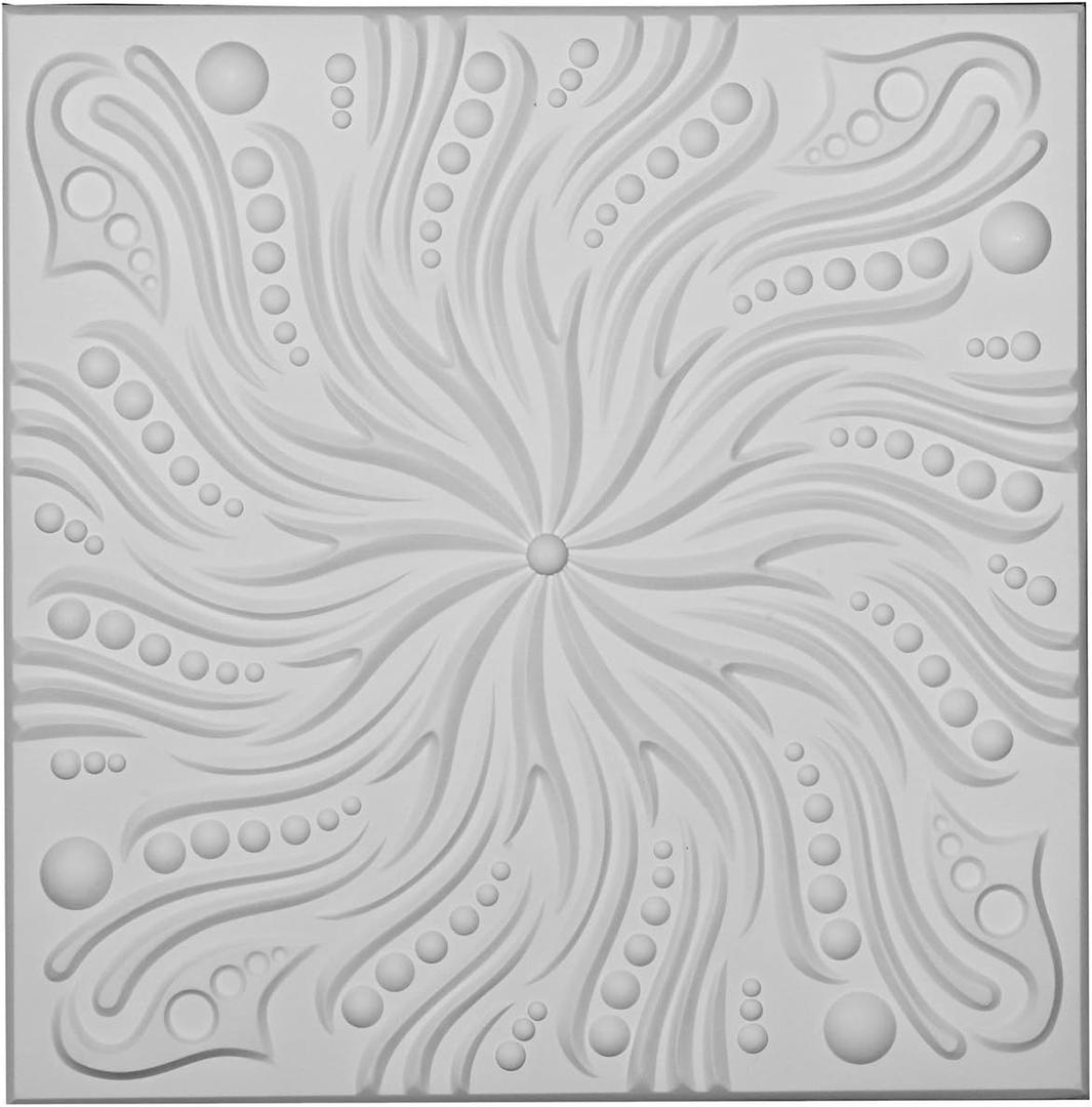 Ekena Millwork CT24X24SW Swirl Ceiilng Tiles, 24"W x 24"H x 5/8"P , Primed