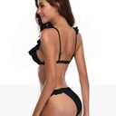 SHEKINI Women's Bathing Suits Ruffles Flounce Bikini Sets Low Rise Two Piece Swimsuit (Black, L)
