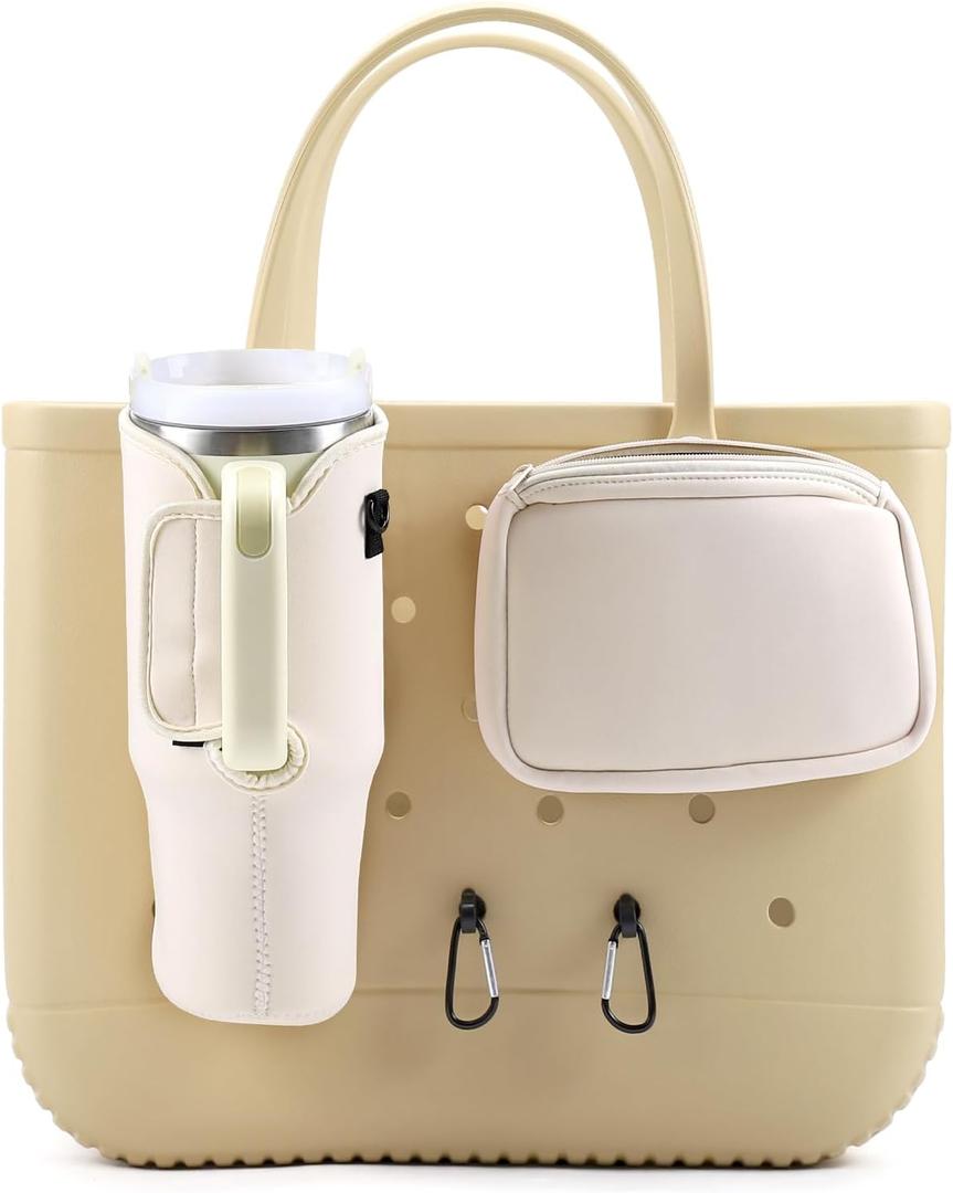 4PCS Organizer Holder for Bogg Bag, Accessories for Bogg Bags, Phone & Cup Holder compatible with Bogg Bag Original (Cream)