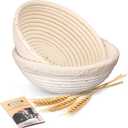 Sourdough Bread Baking Supplies, Bakery Premium Round Banneton Basket 2 Pack with Liner - Perfect Brotform Proofing Basket for Making Beautiful Bread