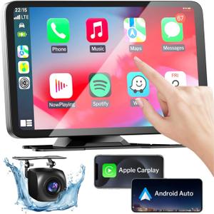 Wireless Apple Carplay Screen for Car, 7" HD Portable Car Stereo Touch Screen with Apple CarPlay & Android Auto with Backup Camera/Mirror Link/Siri/Bluetooth/Voice Control/Navigation/AUX for All Cars