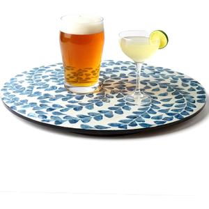 13.8" Mother of Pearl Lazy Susan Turnable Organizer, 360 Degree Round Table Countertop Decorative Spinning Tray for Kitchen Cabinet Counter Spice Pantry Dinner Table (Blue Wicker)