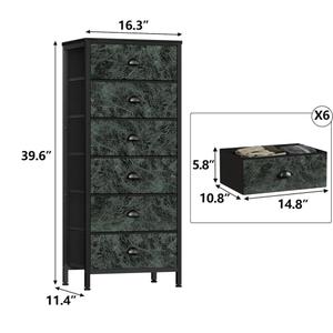 Furnulem Vertical Dresser for Bedroom,Tall Storage Tower Unit and Chest with 6 Drawers,Vintage Green Nightstand Furniture with Fabric Drawer Organizer in Dorm, Living Room,Closet,Entryway,Hallyway
