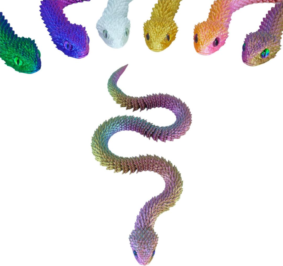 3D Printed Articulated Snake  29.5'' Crystal-Like Movable Snake Realistic Slithering Design, Collectible Articulated Model (Bule red Green) (Purpel Blue Green)