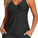 Aqua Eve Womens Tankini with Shorts - Two Piece Tummy Control Swimsuit Cross Back Bathing Suit with Pockets 2025 Swimwear (X-Large, Black and White)