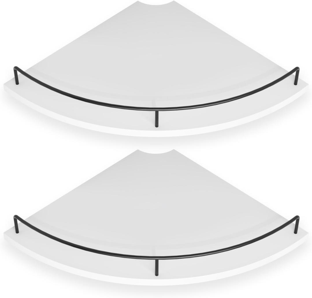 Corner Floating Shelves, Rustic Brown Wood, Set of 2, Wall Mount Storage with Guardrail for Bathroom Kitchen Living Room (White)
