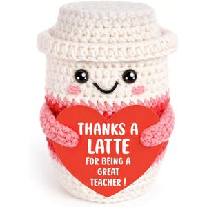 Teacher Appreciation Gifts for Women Teachers, Handmade Crochet Latte Figure with Thanks A Latte for Being a Great Teacher Message Sign, End of Year Thank You & Retirement Gift from Students