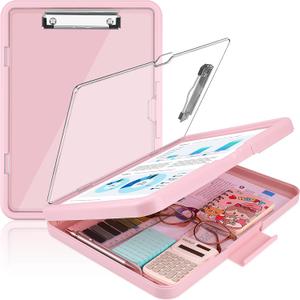 Clipboard with Storage, Clip Boards 8.5x11 with Dual Storage, Plastic Clipboards Clear Visible Dry Erase Top Panel, High Capacity Clip Board Organizer for Work School Office (Light Pink) (Letter Size)