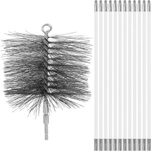 Wire Chimney Cleaning Brush with 1/4 Npt Fitting, Long Tent Wood Burning Stove Pipe Cleaning Brush with 12 Flexible Rods and 6'' Brush Heads for Hearth Fireplace