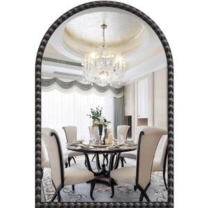 JIINGYO Arched Mirror for Wall, 22"x30" Black Arch Bathroom Vanity Mirror, Metal Floral Frame Decorative Arch Wall Mirror, Matte Black Arched Mirror for Washroom, Bedroom, Entryway, Living Room