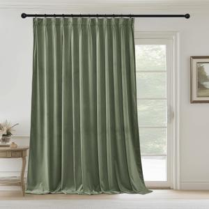 StangH Extra Wide Velvet Curtains for Sliding Door, Sage Green Pinch Pleated Room Darkening Drapes Super Soft Keep Warm Luxury Home Decor for Bedroom Wardrobe, W72 x L96, 1 Panel