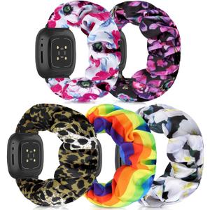 Scrunchie Watch Bands for Women Compatible with Fitbit Sense/Versa 3 Elastic Scrunchy Replacement Band Soft Stretchy Band For Fitbit Versa 3 /Sense (Large-Size, B(Rainbow/Purple flower/Pink flower/Leopard/White Flower)) Scrunchie Watch Bands for Women Compatible with Fitbit Sense/Versa 3 Elastic Scrunchy Replacement Band Soft Stretchy Band For Fitbit Versa 3 /Sense (Large-Size, B(Rainbow/Purple flower/Pink flower/Leopard/White Flower))