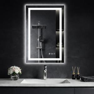 20"x 28" Led Mirror for Bathroom with Front Light and Backlit, Dimmable, 3 Colors Led Mirror, Memory Function, Anti-Fog, Led Vanity Mirror for Wall, Tempered Glass, Shatter-Proof