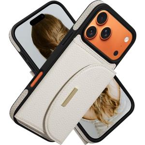 Keallce Wallet Case for iPhone 17 Pro Max 6.9'', Flip Case with RFID Blocking Card Holder Slots Kickstand, PU Leather Protective Folio Cover for Women, Beige